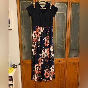 Navy and floral color black large maxi dress